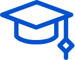 graduation cap icon in blue
